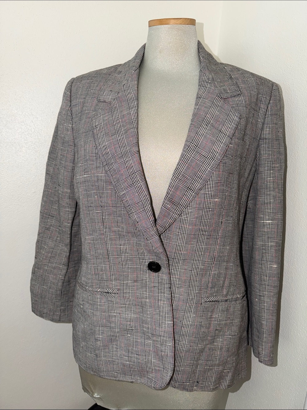 Collectible Gold by Giorgio sant Angelo linen jacket blazer black 8 houndstooth